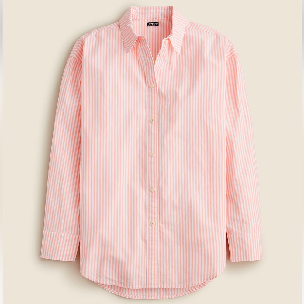 J crew Etienne Oversized Stripe Shirt Peony Pink